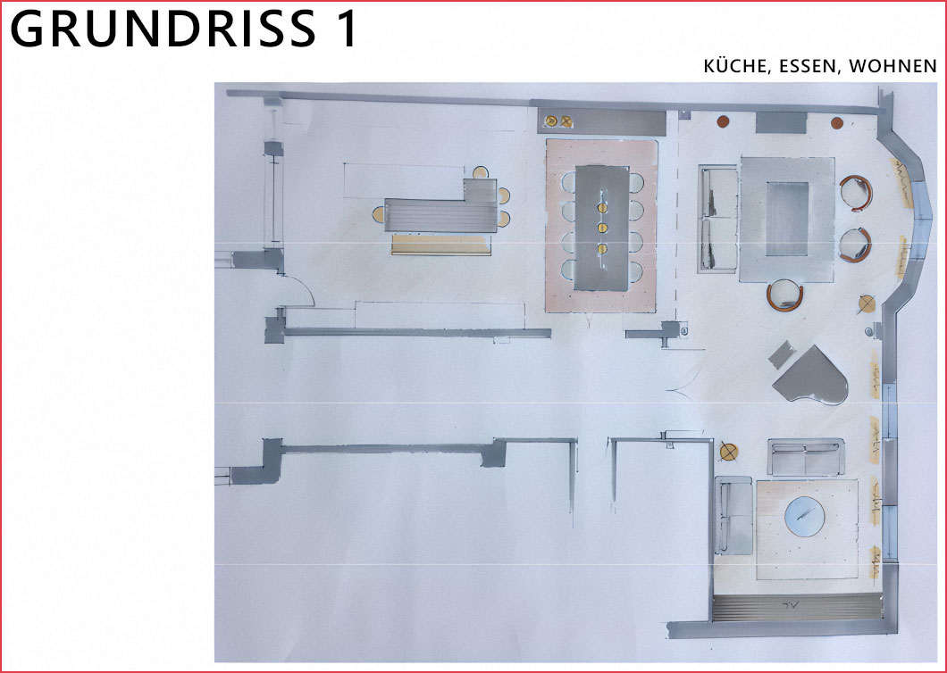 Grundriss Küche, Essen und Wohnen